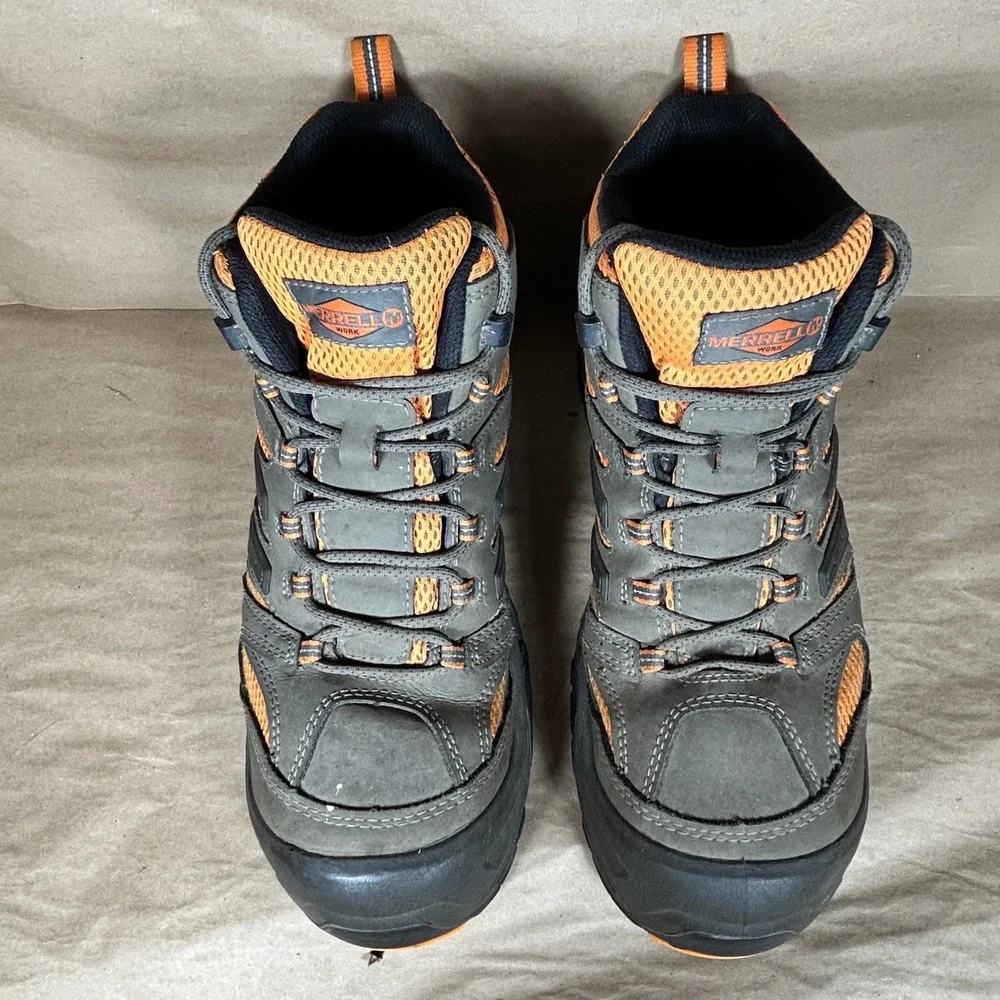 Merrell Moab 2 Mid Work Boots Mens 10.5 Grey Orange Solid Waterproof J35097